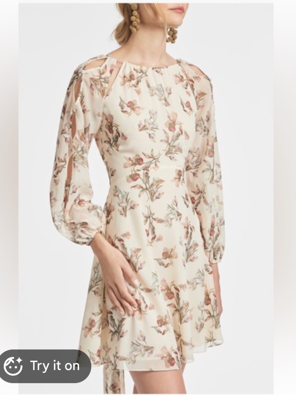 Sachin + Babi Cream Floral Cutout Long-Sleeve Mini Dress